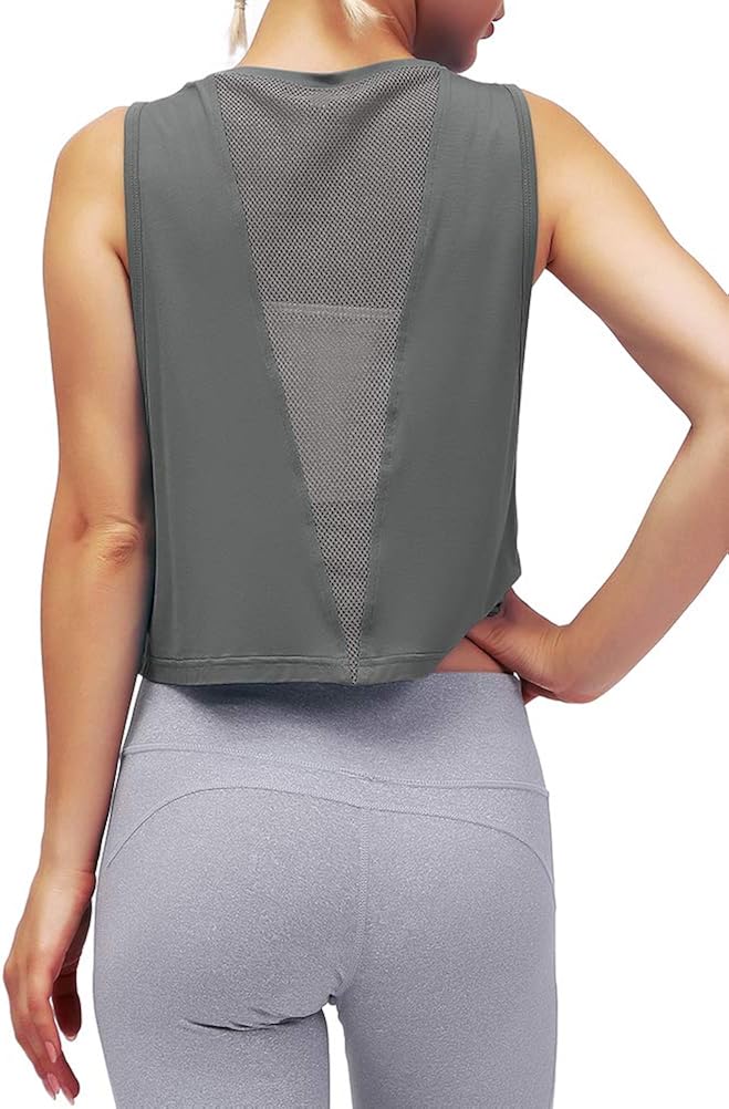 Mippo Cropped Workout Tops for Women Mesh Back Womens Workout Tops Muscle Tank at  Women’s Clothing store