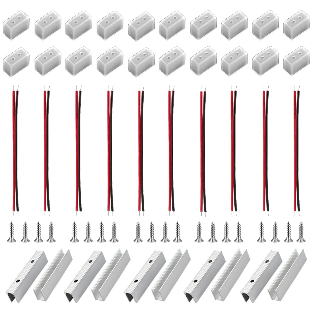 iNextStation Neon LED Light Strips Accessories Kit, 10 Mounting Clips, 10 Wires, 20 Flex End Caps, 20 Screws for 6x12mm Silicone Outdoor Neon Rope Lights, Bedroom, Gaming Room, Kitchen, Indoor Decor