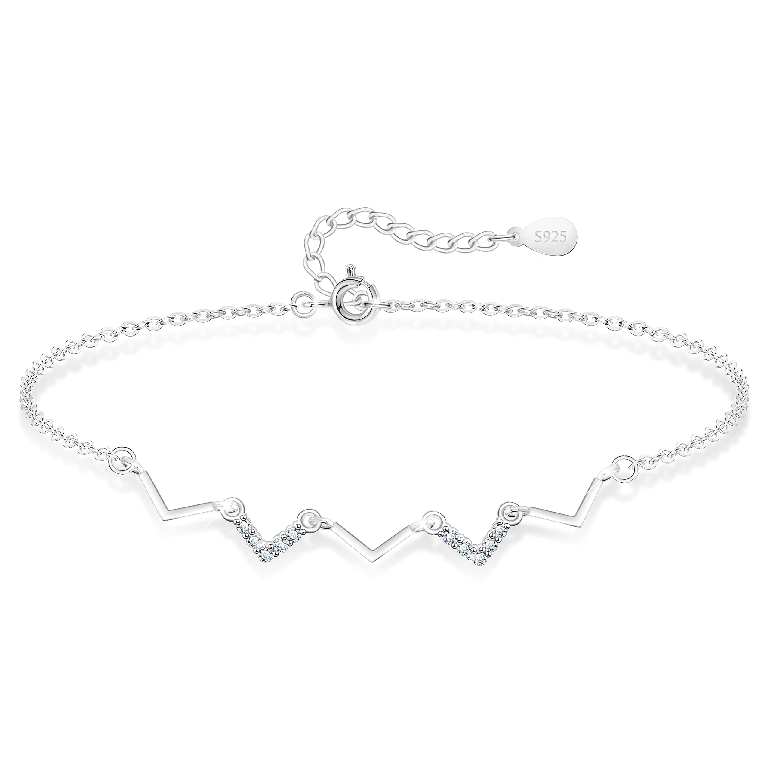 KristLand Geometry Women Bracelet Sterling Silver 925 Silver Bracelet Chain Adjustable Silver Bracelet with Cubic Zirconia for Ladies Girls