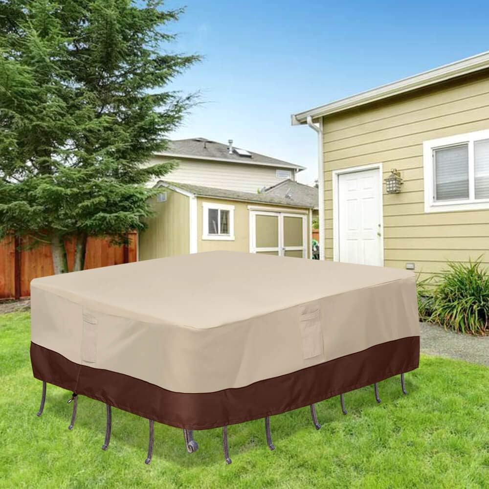 Vailge Waterproof Patio Furniture Set Cover, Lawn Patio Furniture Cover with Padded Handles, Patio/Outdoor Table Cover, Patio/Outdoor Dining Square Table Chairs Cover(Small, Beige & Brown) : Garden & Outdoor