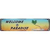 Mvgges Funny Novelty Tin Sign Welcome to Paradise Sign Rustic Retro Wall Sign 16x4 Inch