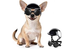 PETLESO Extra Small Dog Goggles and XSmall Dog Helmet, 2Pcs Anti-UV Doggy Sunglasses Cat Motorcycle Protecetive Helmet Set, C