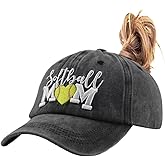 MANMESH HATT Distressed Ponytail Baseball Cap for Women, Softball Mom Adjustable Washed Embroidered Sun Hat