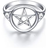 Alphm S925 Sterling Silver Pentagram Amulet Pentacle Star Moon Witch Ring