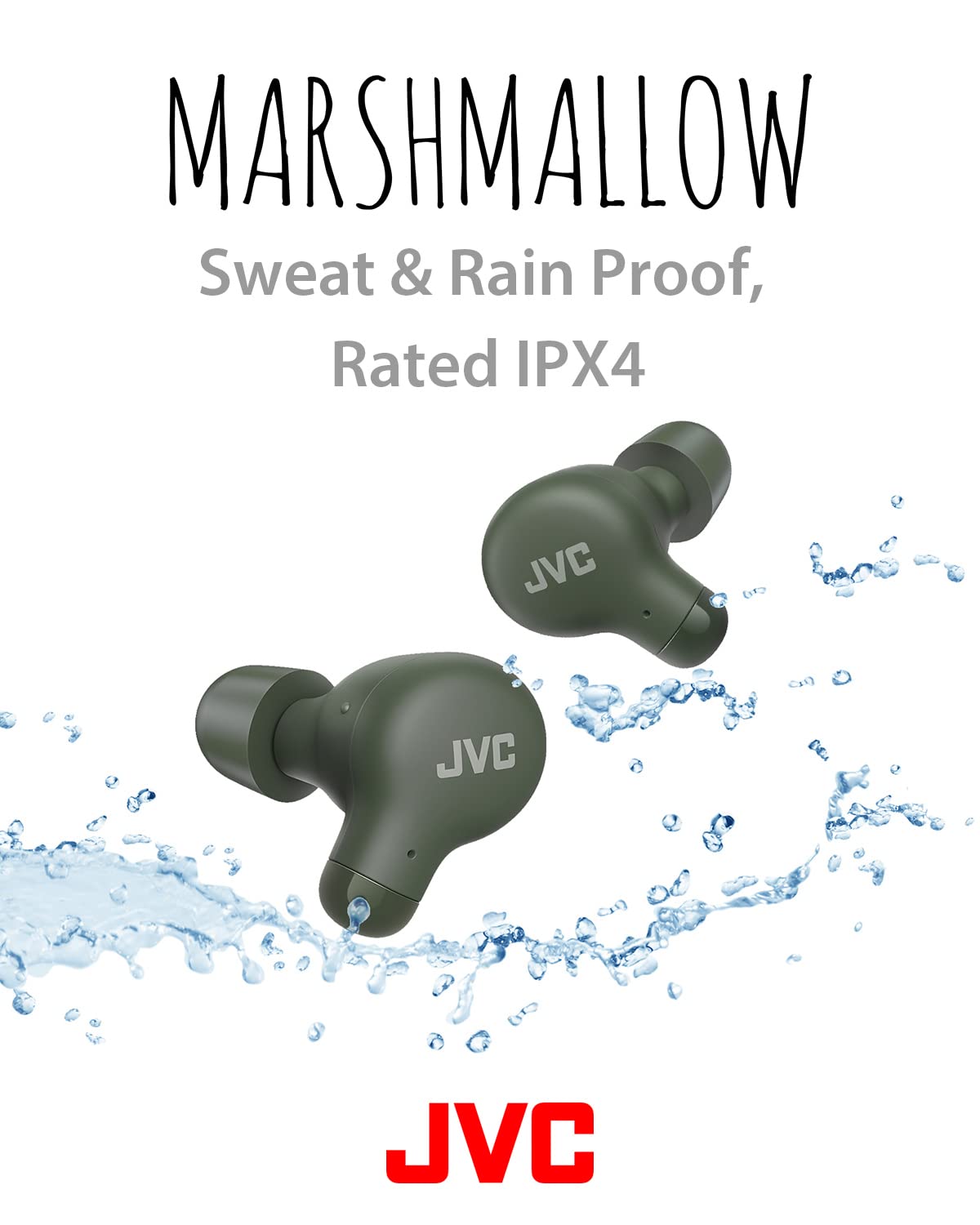JVC Marshmallow True Wireless Bluetooth 5.3 Earbuds – 28H Battery, Memory Foam Earpieces for All-Day Comfort, IPX4 Water Resistant, Mic, Compact Case, for iPhone & Android