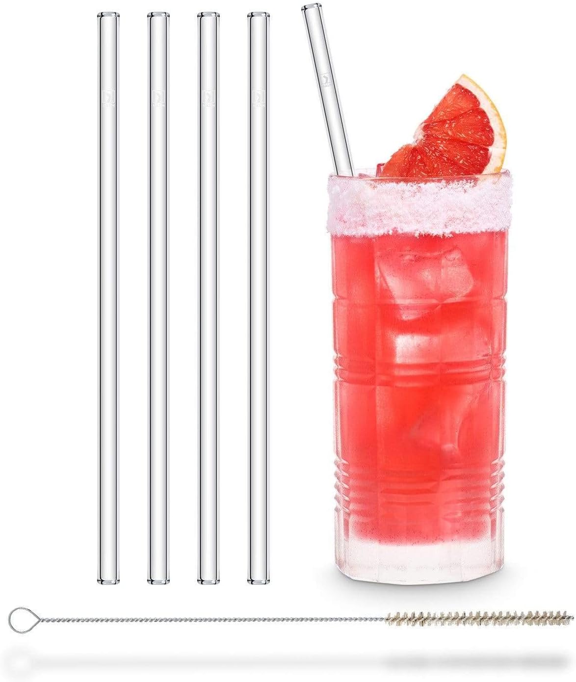 HALM Glass Straw Set of 4 Includes Cleaning Brush Transparent Glass transparent 9 inch straight BPA Reusable Drinking