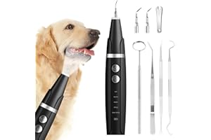 Ni-SHEN Plaque and Tartar Remover, Dog Ultrasonic Teeth Cleaner Toothbrush for Tartar and Stains with LED Light, 5 Modes Low Noise Sonic Tooth Cleaning Kit Tool for Dogs (Black)