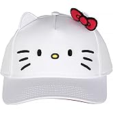 Sanrio Hello Kitty Embroidered Face and Whiskers Design Adult OSFM Snapback Hat with 3D Ears and Bow Cap for Men and Women White