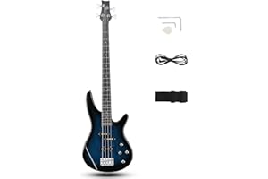 Ktaxon 4 String Electric Bass Guitar, Full Size Standard Right Handed Rosewood Fingerboard Beginner Kit with Cable Wrench Tool (Lake Blue)