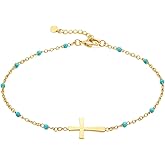 foyjoey 18K Gold Plated Pearl Beaded Cross Bracelets for Women Adjustable Stainless Steel Dainty Thin Gold Box Cuban Twisted Link Chain Bracelet Bridesmaid Jewelry Christmas Gifts