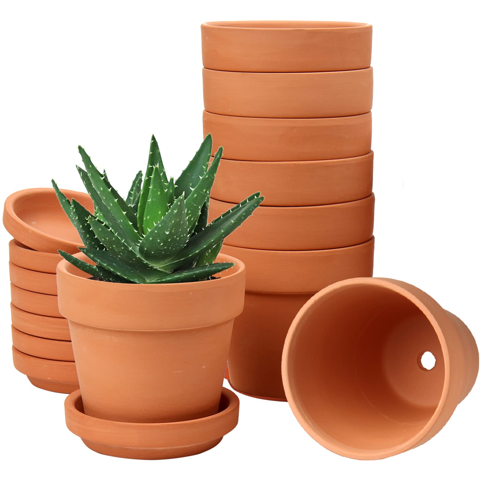 Hollyone 8 pcs 3.1"x3.0" Mini Terracotta Pots with Drainage Hole and Saucers, Clay Plant Pots Pottery Flower Pots Indoor Outdoor, Small Succulent Planters Set for House Home Garden Decor