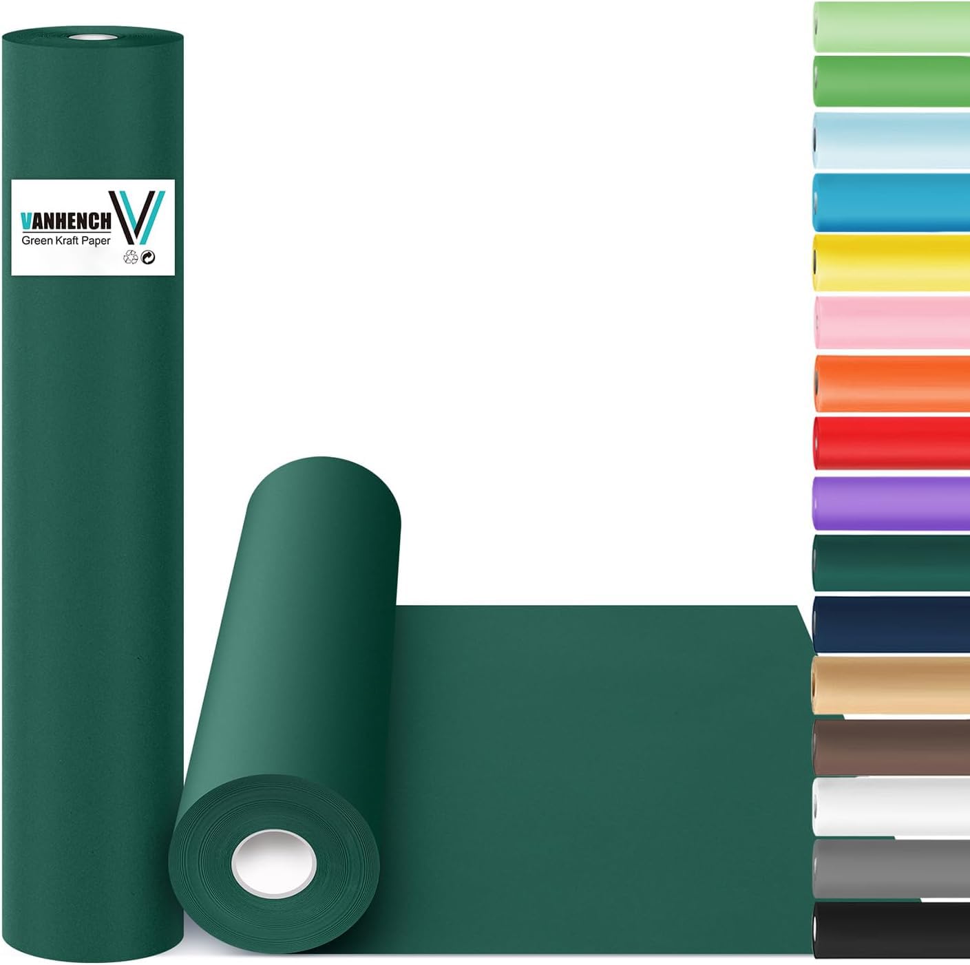 Photo 1 of Vanhench 15"x 1200"(100') Green Wrapping Paper Roll, Solid Color Art Kraft Craft Paper for Wedding, Birthday, Father's Day Gifts Wrapping, Poster Bulletin Board, Moving & Shipping
