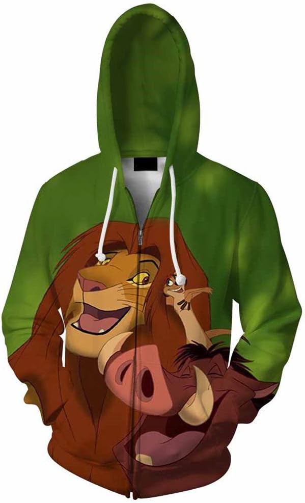 Men 3D Zipper Hoodies Longsleeve Crewneck Hooded Jacket Fashion Anime Red Lion 3D Cartoon Print Plus Size 5XL
