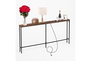 SUCRSIXBRO Console Table with Charging Station, 70.9" Narrow Sofa Table, Entryway Table with Outlets and USB Ports,Easy Assembly,Living Room, Bedroom,Rustic Brown