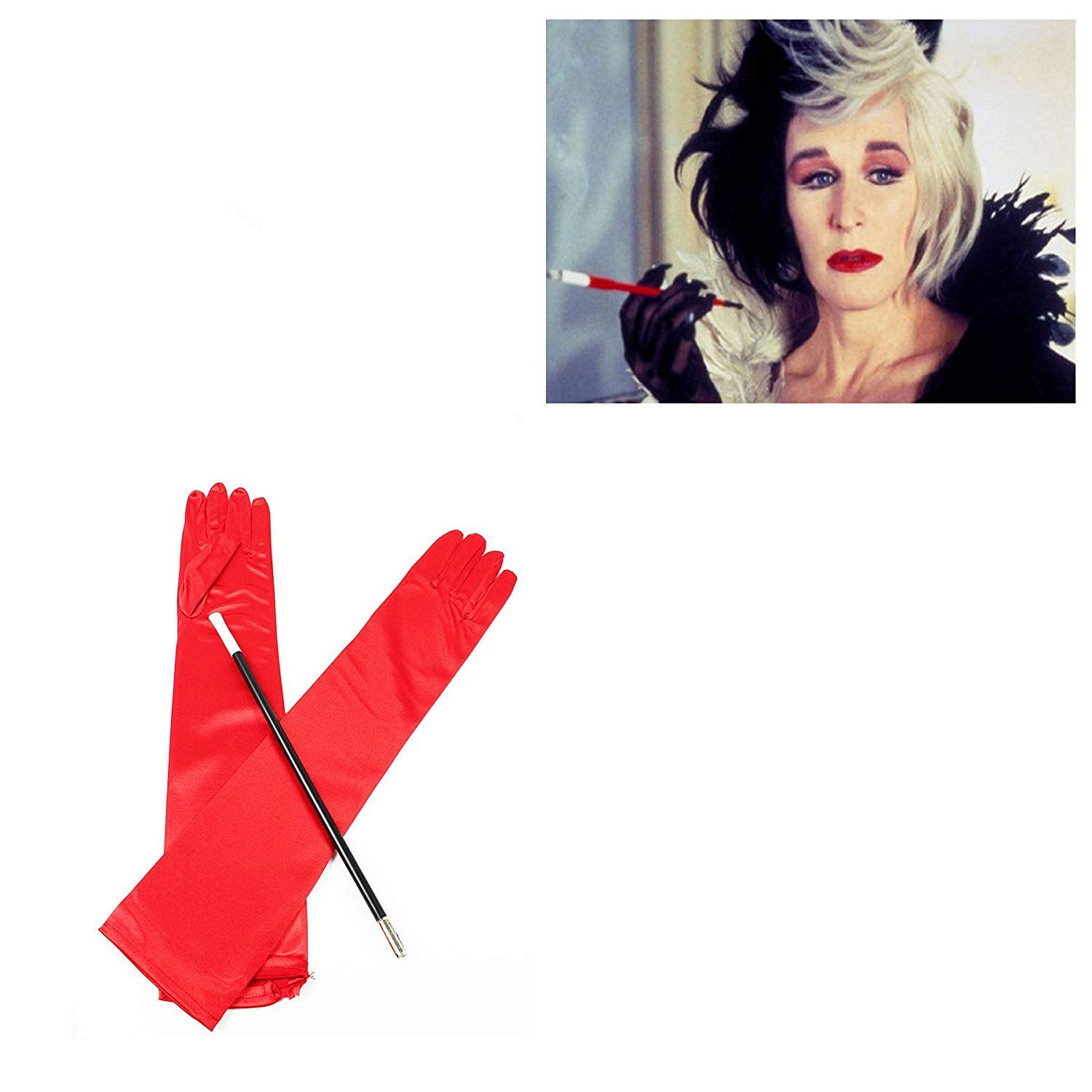 Long Red Gloves and Cigarette Holder Flapper Cruella DeVille 1920s Fancy Dress