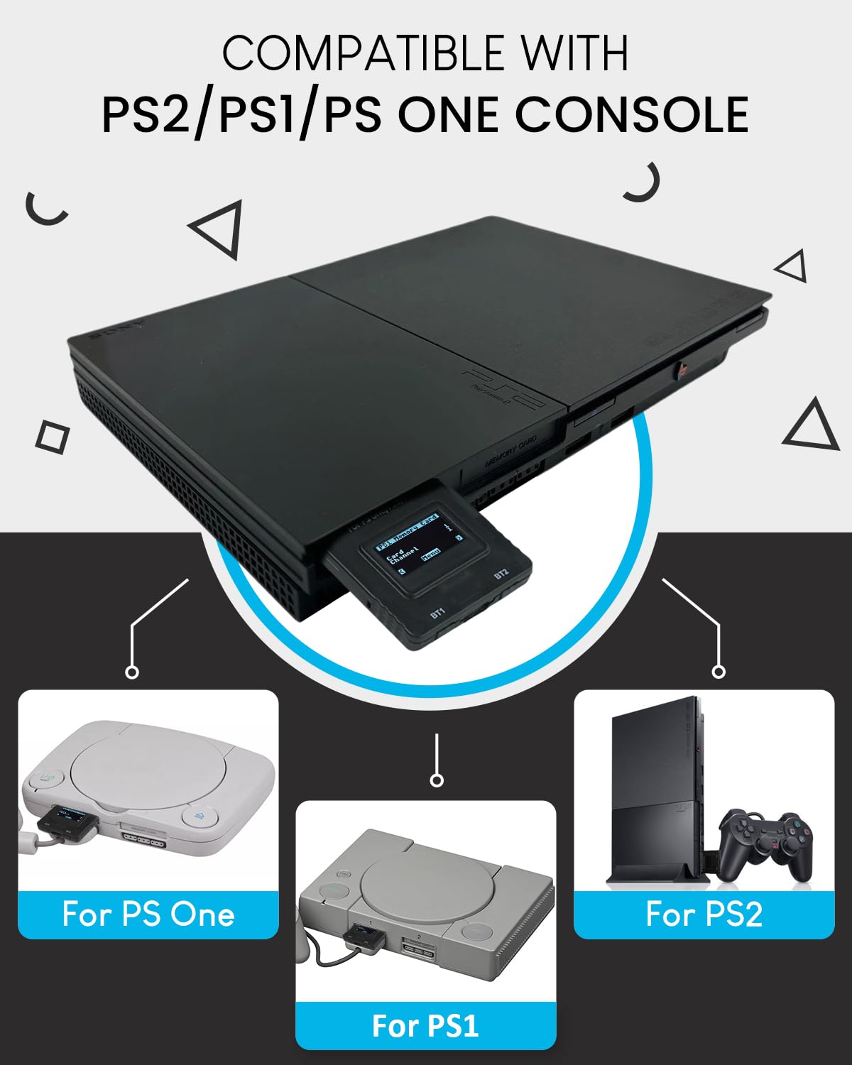 Guilekeys PSxMemCard Game Memory Card Compatible with PS2/PS1/PS One Console, 8GB MicroSD Card Include, Supports Firmware Upgrade, Unlimited Storage and Sd2psXtd, High Speed
