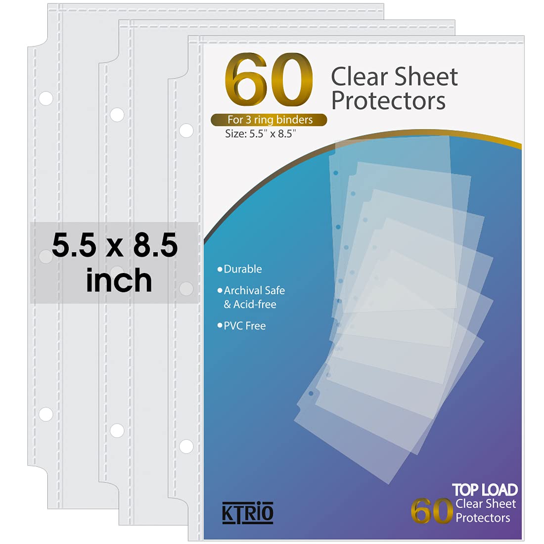 KTRIO Heavyweight Sheet Protectors 5.5 x 8.5 inch Clear Page Protectors