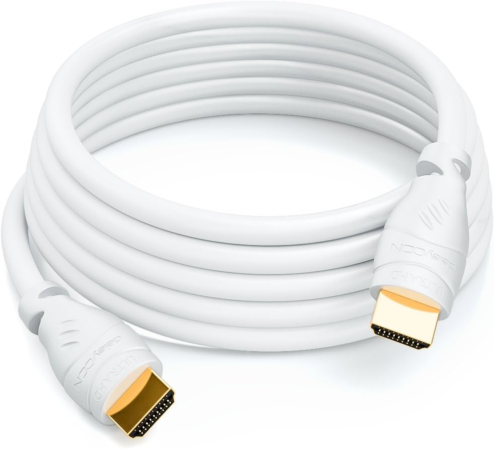 deleyCON HDMI Cable 5 m Compatible with HDMI 2.0a/b/1.4a UHD / 4K / HDR / 3D / 1080p / 2160p / ARC High Speed with Ethernet White - Image 4