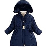 Happy Cherry Girls Winter Coat Heavyweight Fleece Kids Snow Puffer Jacket Hooded Warm With Waist Belt and Pockets
