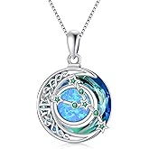 TOUPOP Zodiac Necklace 925 Sterling Silver Celtic Moon Constellation Pendant Necklaces with Blue Crystal and Blue Opal Jewelry Birthday Christmas Gifts for Women