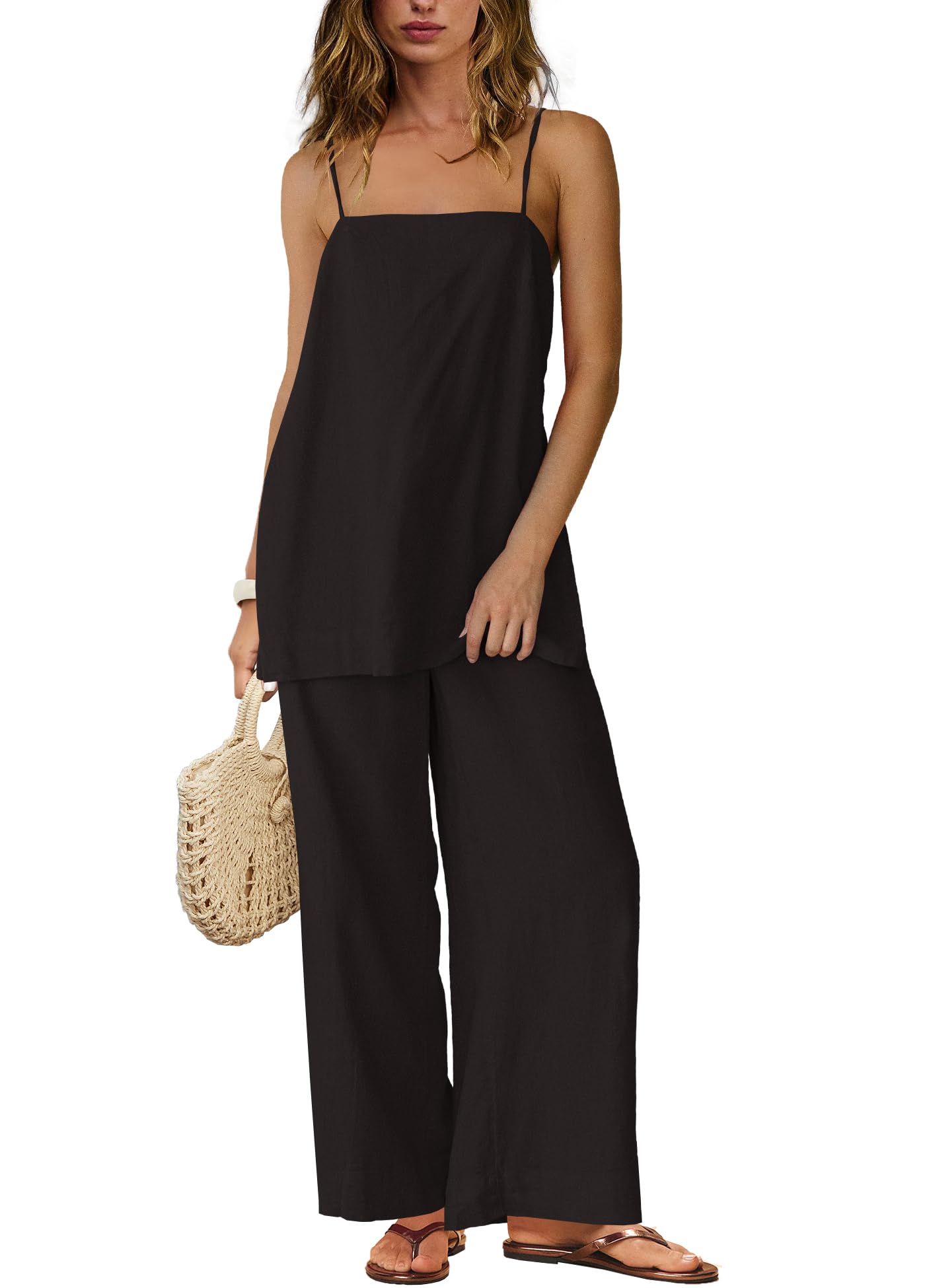 Photo 1 of *MISSING PARTS*
Yanekop Linen Sets for Women 2 Piece Pants Summer Outfits Matching Lounge Sets Spaghetti Strap Tank Top Pants Sets(Black,M)