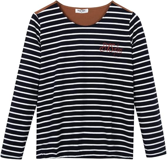 Amazon レディース ボーダー Tシャツ 長袖 ストライプ クルーネック カットソー スポーツ 速乾 かわいい ファッション 薄手 春秋冬 ブラック L Tシャツ カットソー 通販