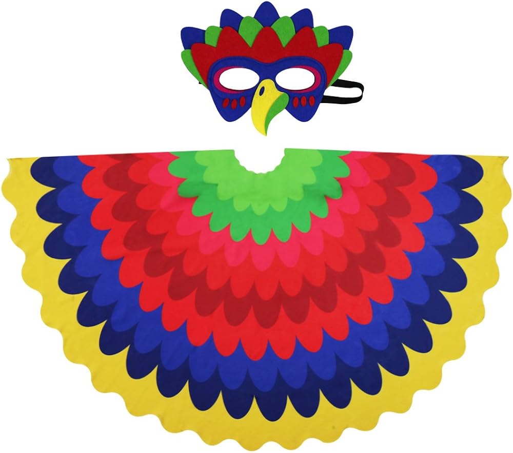 D.Q.Z Bird-Wings Costume for Kids, Eagle Parrot Costume with Bird Dress-Up Mask, Gifts for Girls Boys Cosplay Party Favors (Red-Blue): Clothing