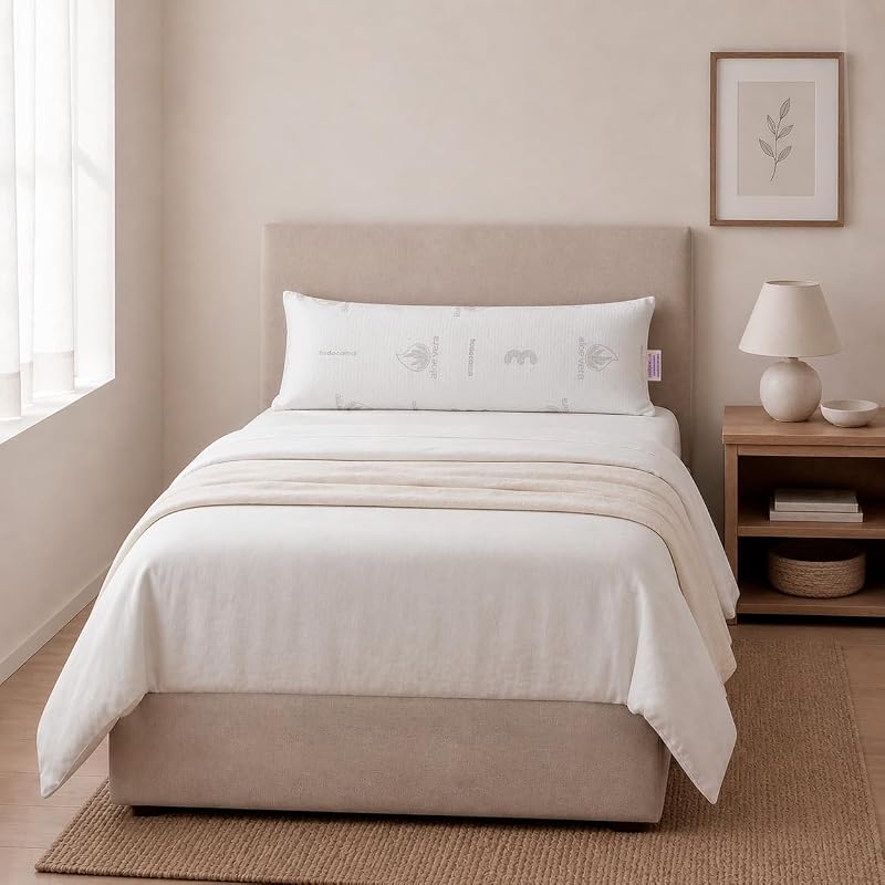 Almofada viscoelástica de aloe vera, núcleo viscoelástico compacto para cervical e pescoço, firmeza média-alta, cobertura dupla de fecho éclair (90 cm).