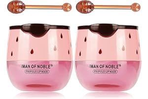 MINILING 2Pcs Strawberry Vitamin E Lip Masks，Lip Balm Honey Pot，Hydrating & Prevention Dry and Cracked Lip Scrubs Exfoliator，Lip Sleep Mask Reduces Lip Lines，Lip Exfoliating Balm Sleeping Lip Mask
