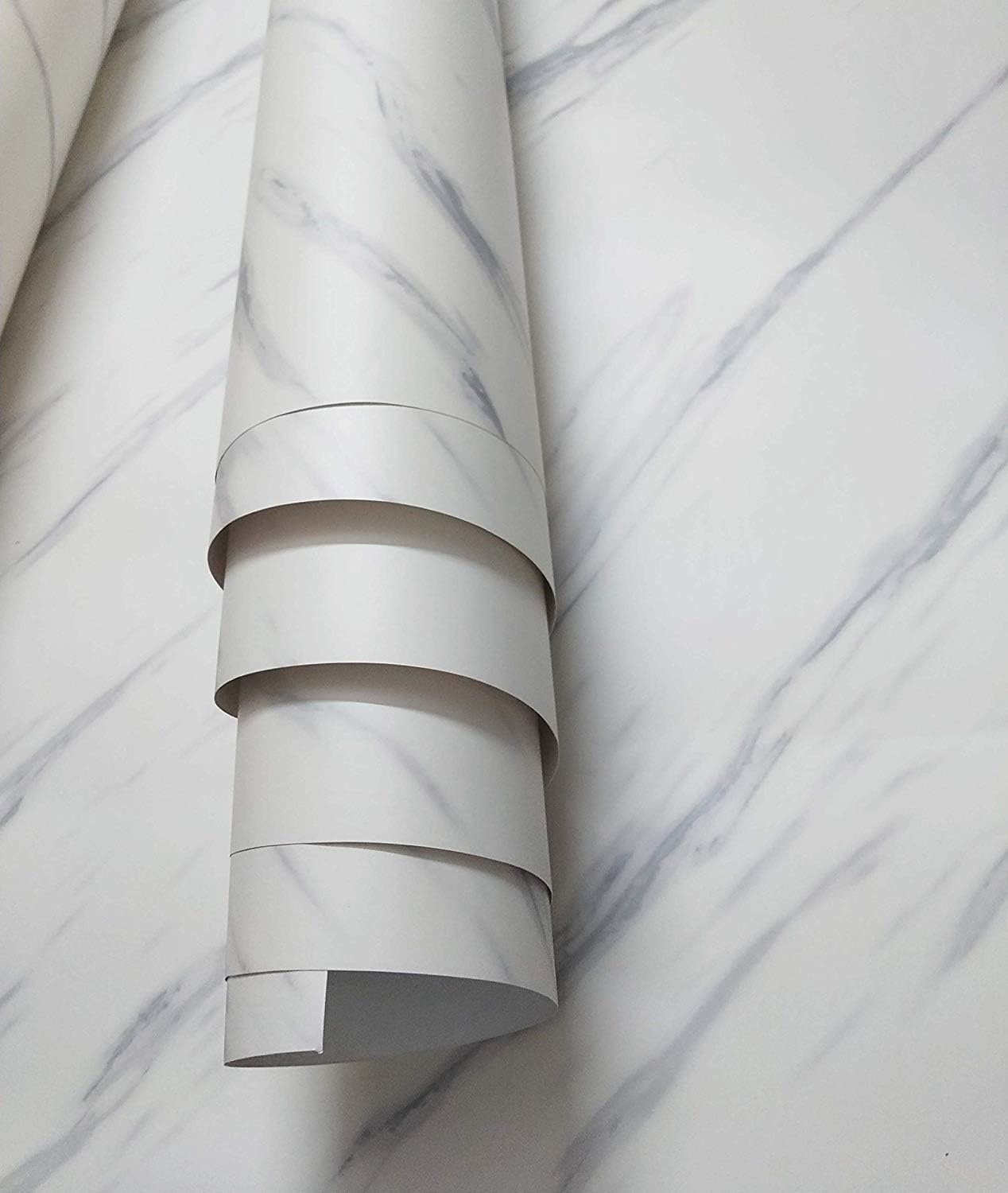 Elton Premium White Marble Matt Marble Furniture Film Interior Film Wallpaper for Cupboard Door, Almirah, Fridge, Tabletop, Wall, Floor, DIY & Other Renovation Projects : 24 X 120 Inch