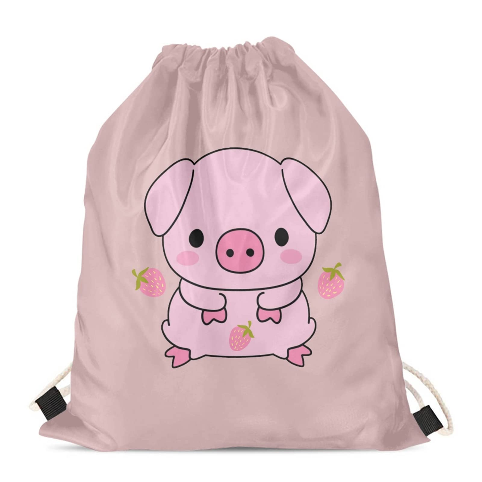 HELLHERO Strawberry Pig Drawstring Bag String Backpack for Kids Girls Toddler Swim Bags Women Gym Sport Outdoor Draw String Back Sack Cinch Sackpack Beach Outdoor Activities Holiday Travel Daypack