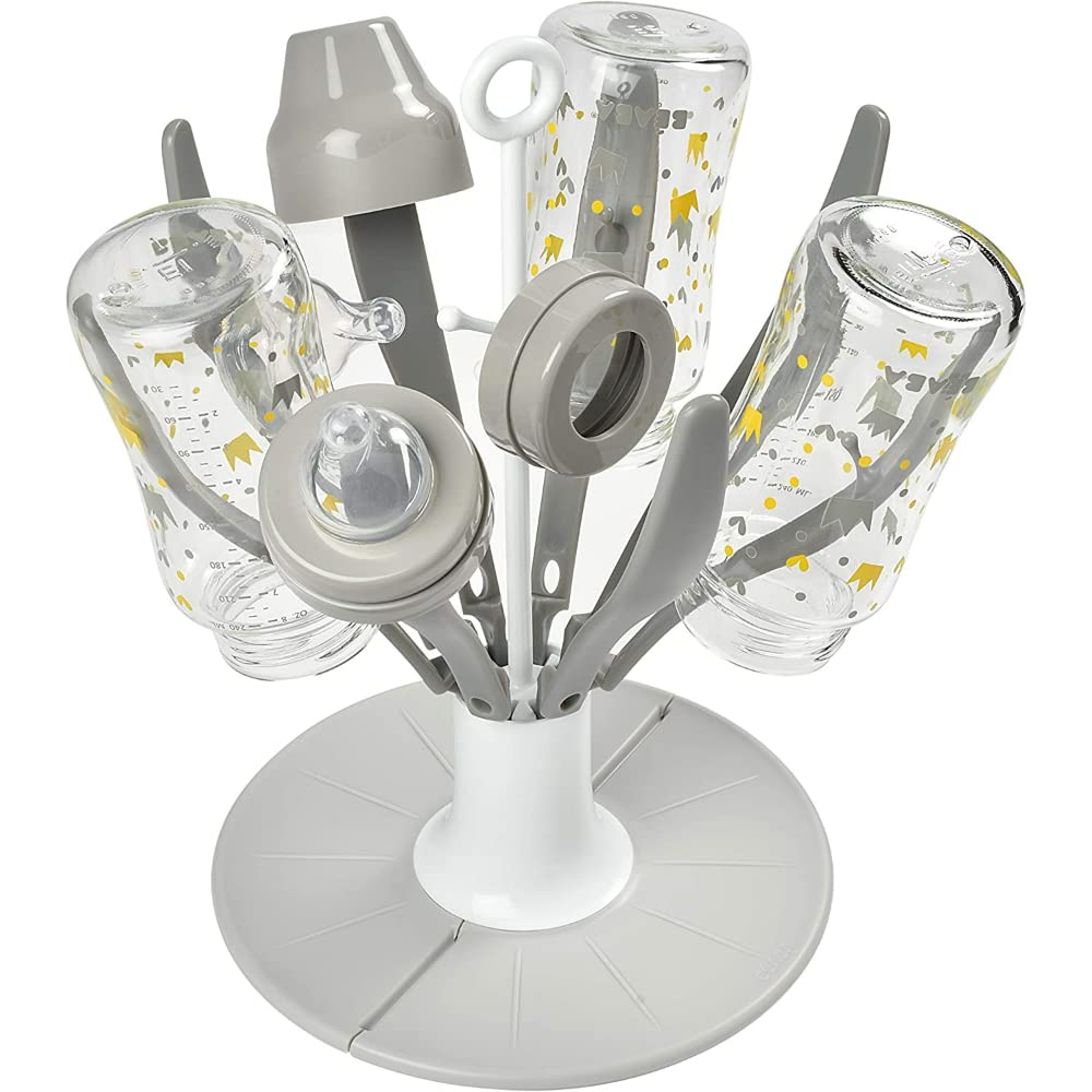 Béaba - Foldable Baby Bottle Rack - for Drying 8 Bottles and Accessories - Compact and TransPortable - Baby - Grey