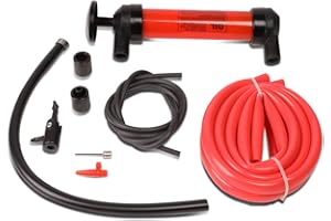 DNA Motoring TOOLS-00025 Portable Oil & Gas Siphon Pump Transfer Kit, Includes Hose and Tool Set, Multipurpose Air Pump, 1 Set, Red