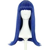 VGbeaty Adult Long Blue Wig Blunt Cut Women Cospaly costume Halloween Wig