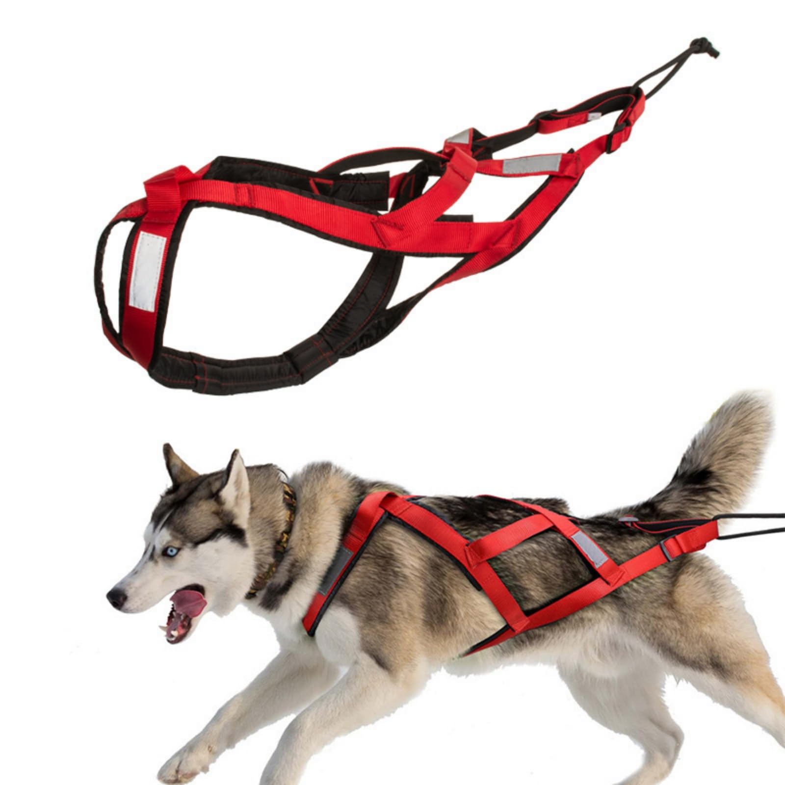 SOYUZERISH Harnais de Traction pour Chien en Nylon avec Bande réfléchissante, Harnais de traîneau imperméable pour Chiens, Harnais de Traction pour Exercices de Chiens (Rouge, M)