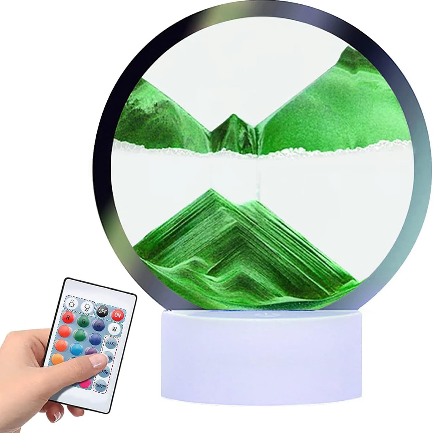 Photo 1 of rysnwsu Moving Sand Art Picture Round Glass 3D Deep Sea Sandscape in Motion Display Flowing Sand Frame, Children's Large Desktop Art Toys, Home & Office Desktop Decorations(Green, RC-Crotrol)