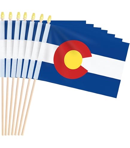 20 Bandiere Portatili Del Colorado 12,7x20,3 Cm - Mini Bandiere Su Asta Di Legno Con Punta A Lancia, Per Feste Ed Eventi