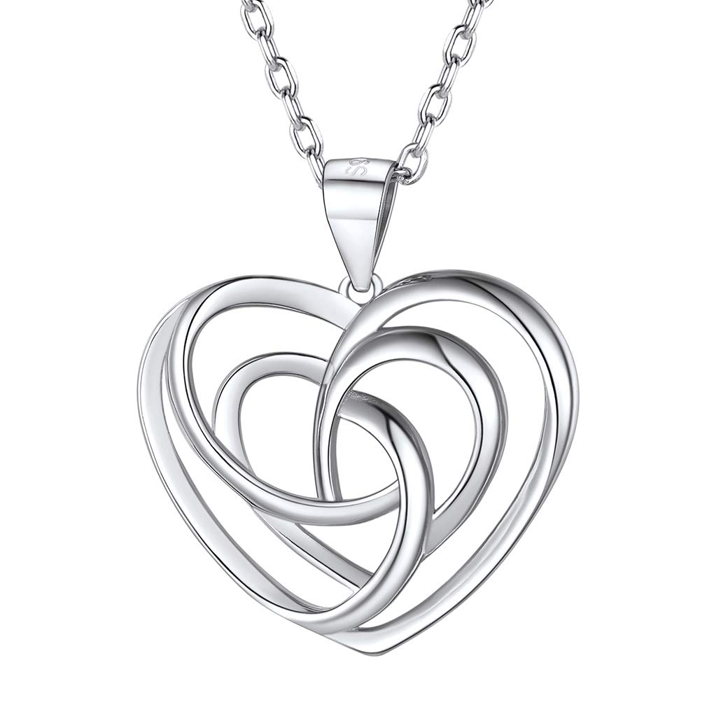 Real S925 Sterling Silver Heart Necklace for Women Celtic Knot Pendant with Adjustable Chain 46cm Plus 5cm Extender Irish Jewellery Gift for Women Girls Mom