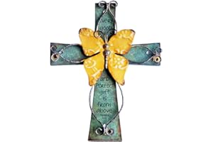 Unique Wooden Crucifix With Antiqued Metal Decorative Butterfly And Inspirational Prayer Inscribed On Cross