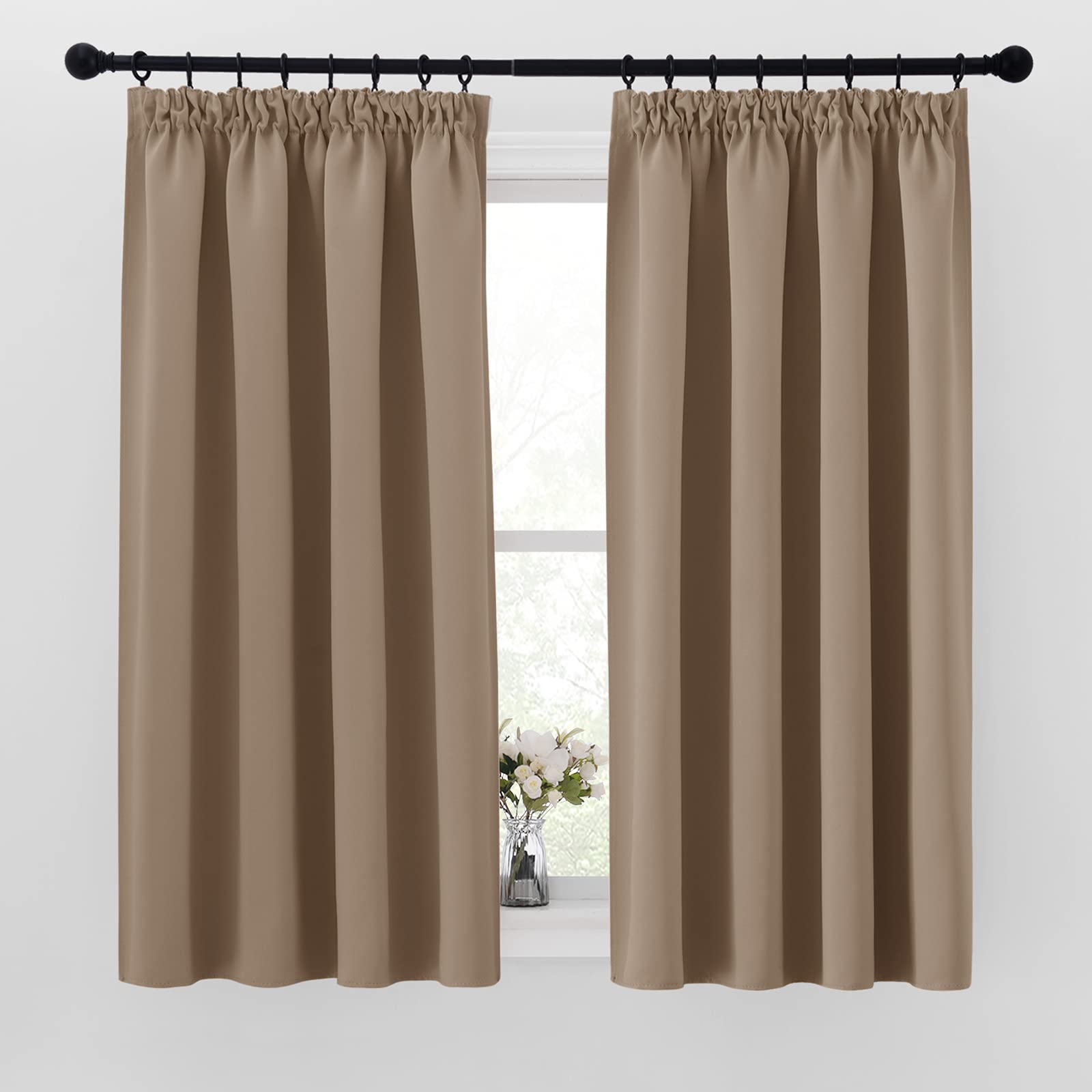 PONY DANCE Blackout Thermal Curtains Heavy Duty Pencil Pleat Solid Drapery Thermal Insulated Energy Saving for Living Room/Bedroom/Office (W52 X L63, Cappuccino, 1 Pair) — image 1
