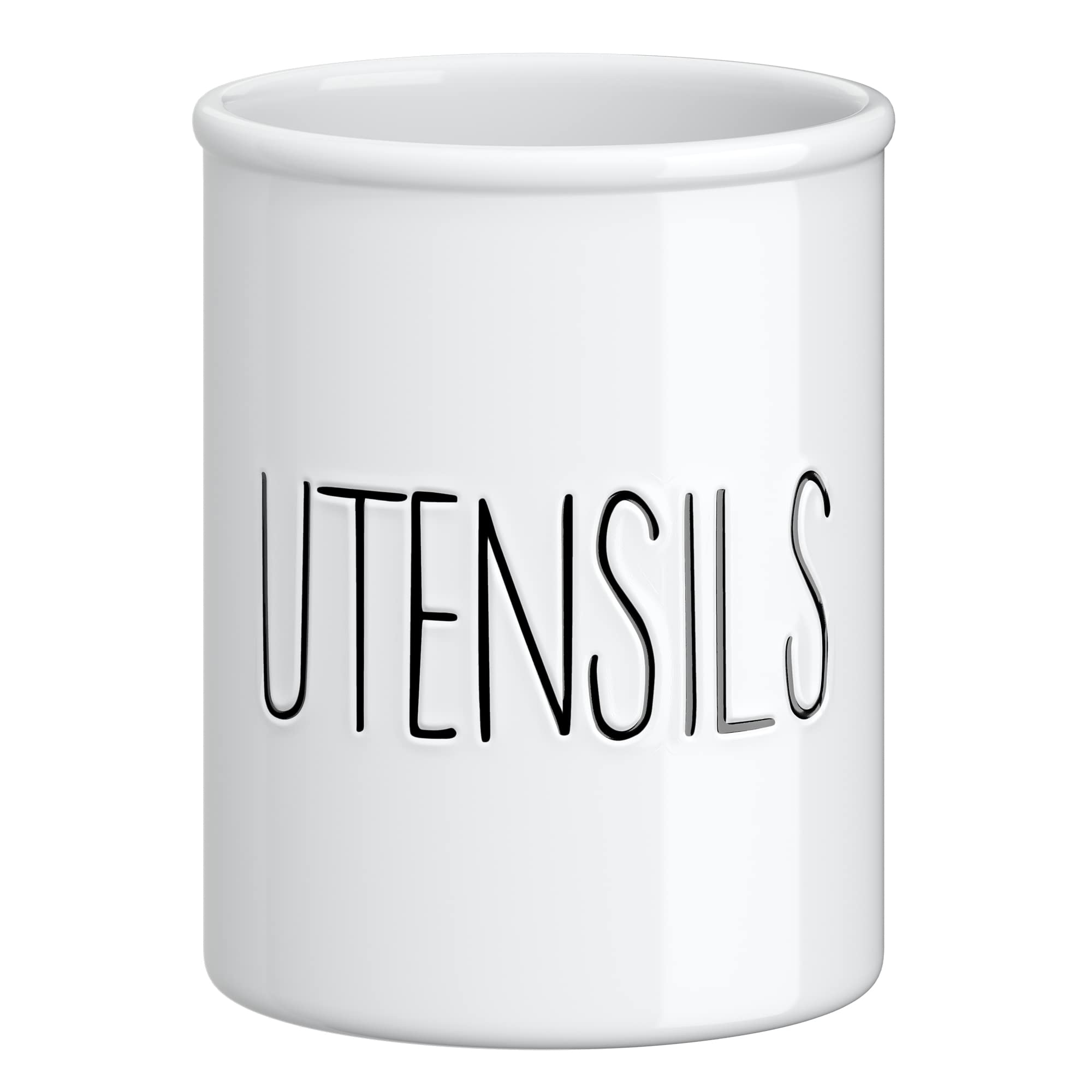 Barnyard Designs Ceramic Utensil Crock Holder for Kitchen Counter, Rustic Farmhouse Countertop Decor, French Country Organizer Caddy for Cooking Utensils, Spatulas and Mixing Spoons, White, 14 x 18cm