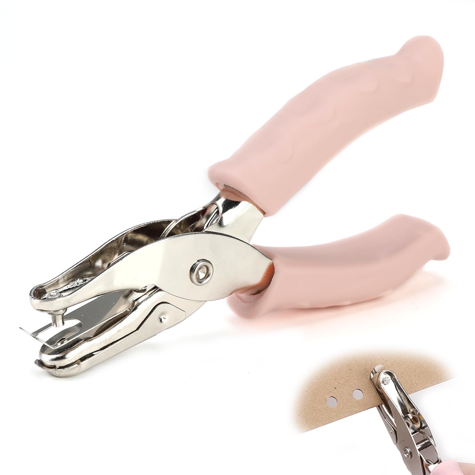 Single Hole Paper Puncher 3mm, Pink Handheld Circle Puncher with Soft Grip, Ticket Punch, Hole Pliers, Small Hole Punch for Children to DIY Dandmade Invoices Greeting Cards Gift Tags and Clipboards