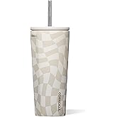 Corkcicle Cold Cup - Triple Insulated Tumbler with Straw - 12 Hours Cold - Leak-Resistant Lid - Easy Grip - Non-Slip Bottom - Summer Drinkware Gift - Keeps Drinks Ice Cold - 24 oz - Wavy Checkerboard