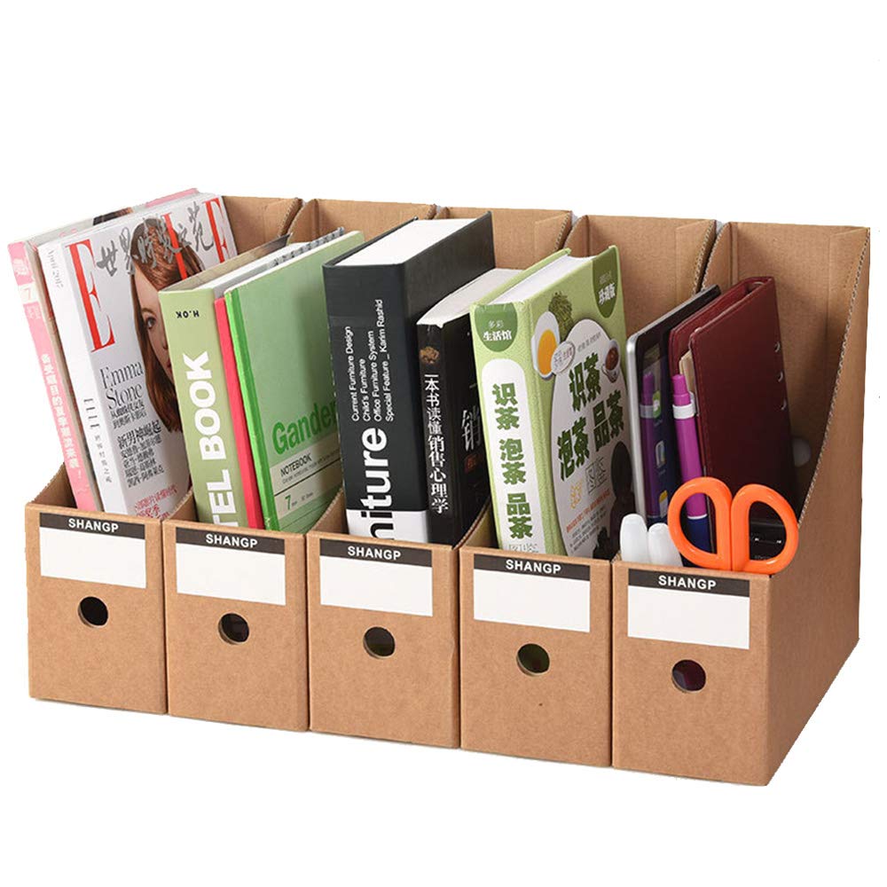 Hggzeg File Magazine Holder, 5 Pack Waterproof Desktop Storage Box A4 Paper Document Organizer for School Dormitory,Office,Home Files Storage (Brown)