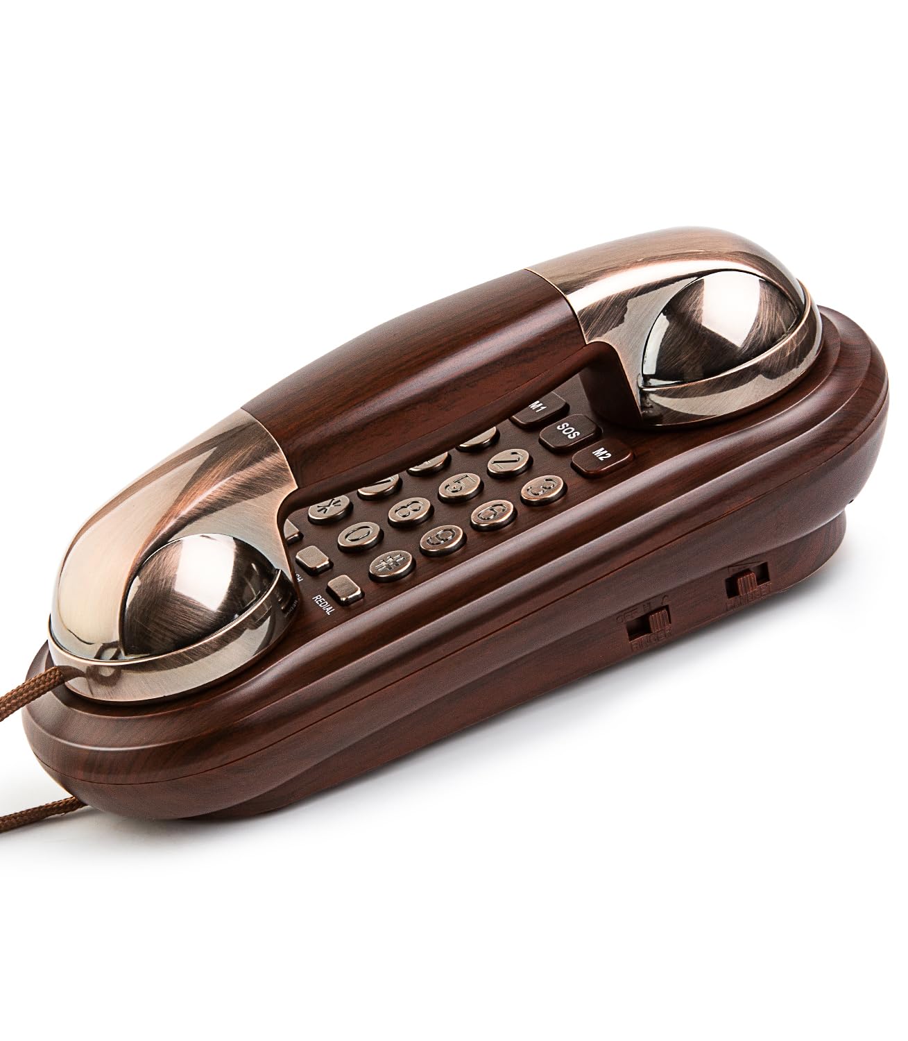 Photo 1 of Sangyn Corded Phone Vintage Wood Grain Wall Phone, No AC Power Required, 3 Speed Dial Keys, Big Buttons, Loud Mechanical Ringer, Volume Control, Redial, Mute, Flash, Landline Phone for Home House