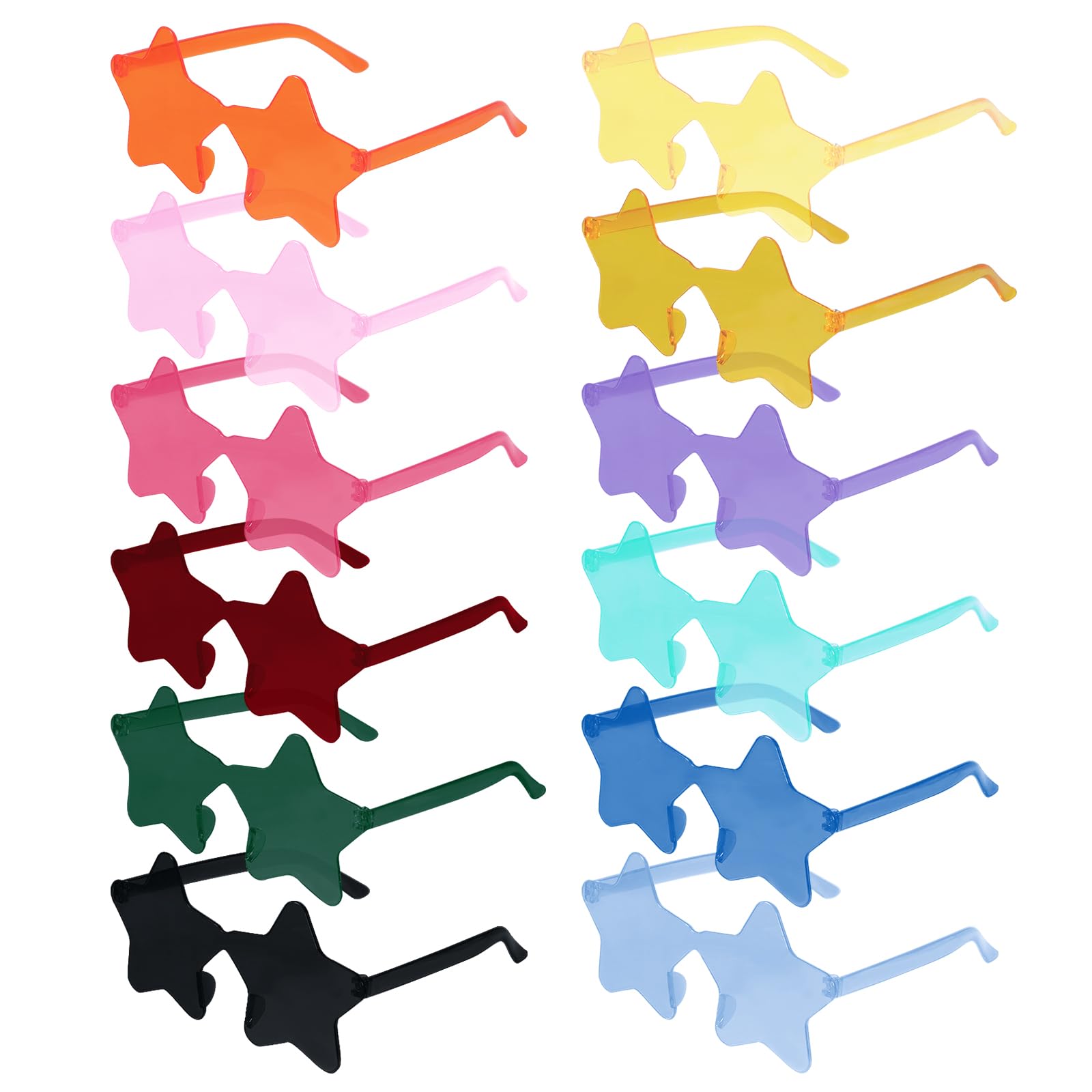 ZHXGO 12 Colorful Star Rimless Sunglasses, Cat Eye Shape Party Glasses Transparent Candy Colour Rimless Glasses for Bachelorette Party (Pentagram)