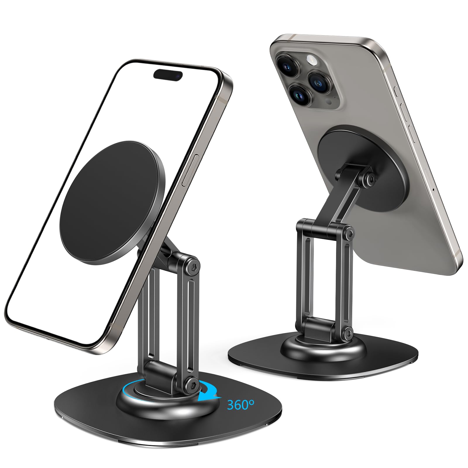 CreaDream Magnetic Phone Stand, MagSafe iPhone Stand Holder for Desk with 360° Rotating Metal Base, Foldable Cell Phone Stand Compatible with iPhone 16 15 14 13 12 Pro Max and MagSafe Case