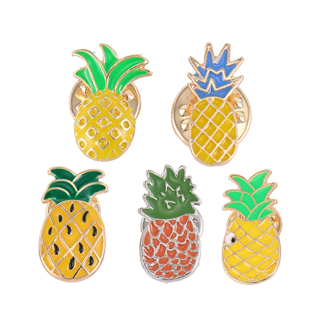 Amosfun 5pcs Metal Enamel Pin Badge Brooch Fruits Brooch Pins Pineapple Brooches (Random Style)