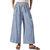 TARSE Women’s Striped Wide Leg Pants Drawstring Casual Boho Palazzo Pants Loose Lounge Beach Vacation Trousers