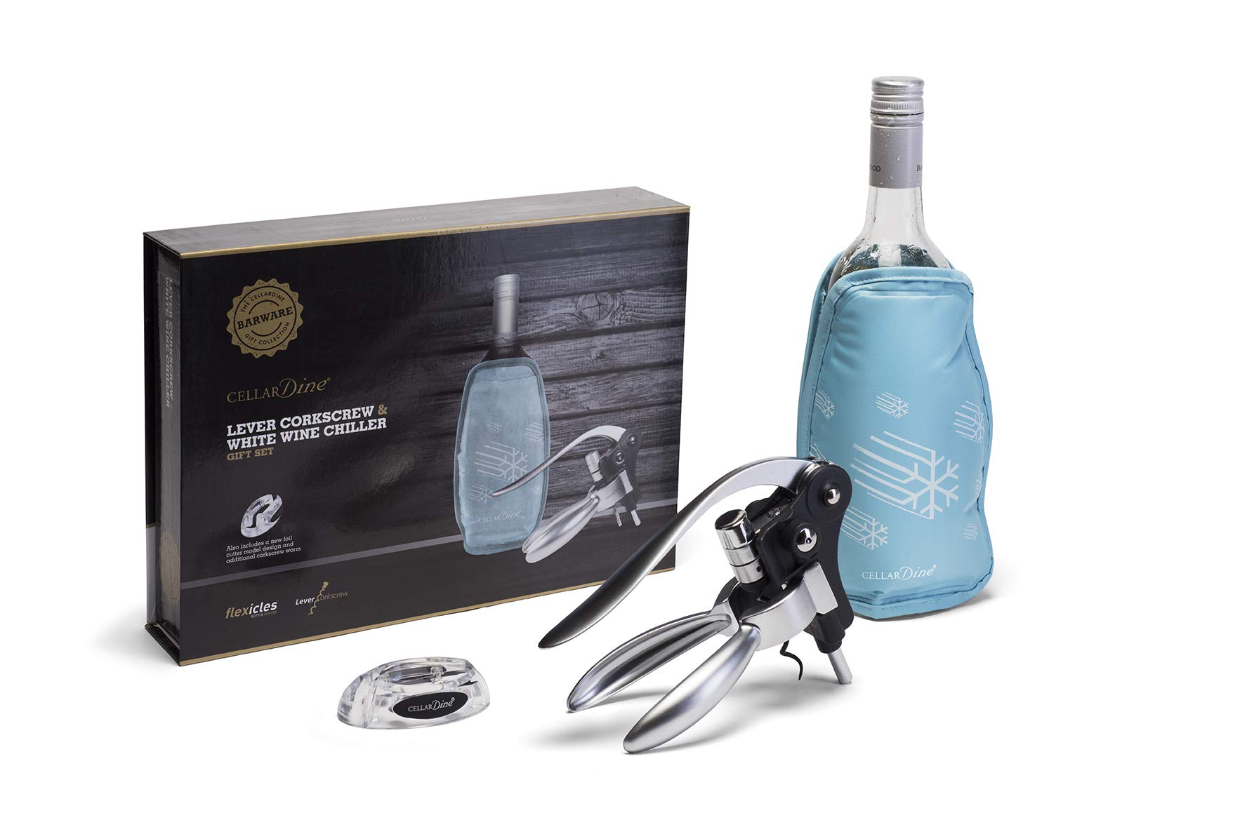 Cellardine FBCLC06 Flexicles Bottle Chiller and Lever Action Corkscrew, Stainless Steel